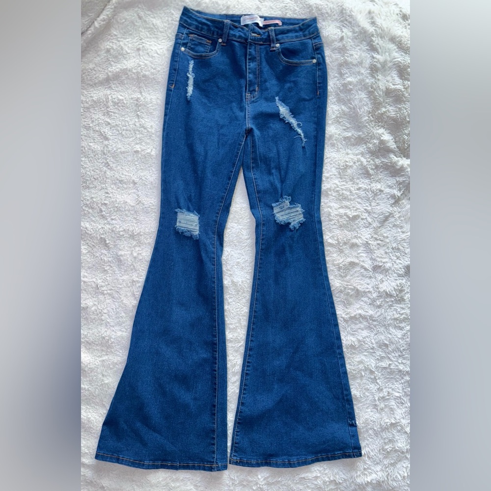 Distressed Blue Flare Jeans